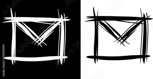 EMail symbol, envelope icon vector graphic. Letter sign. Mailbox. Black and White. Hand drawn. Painting.