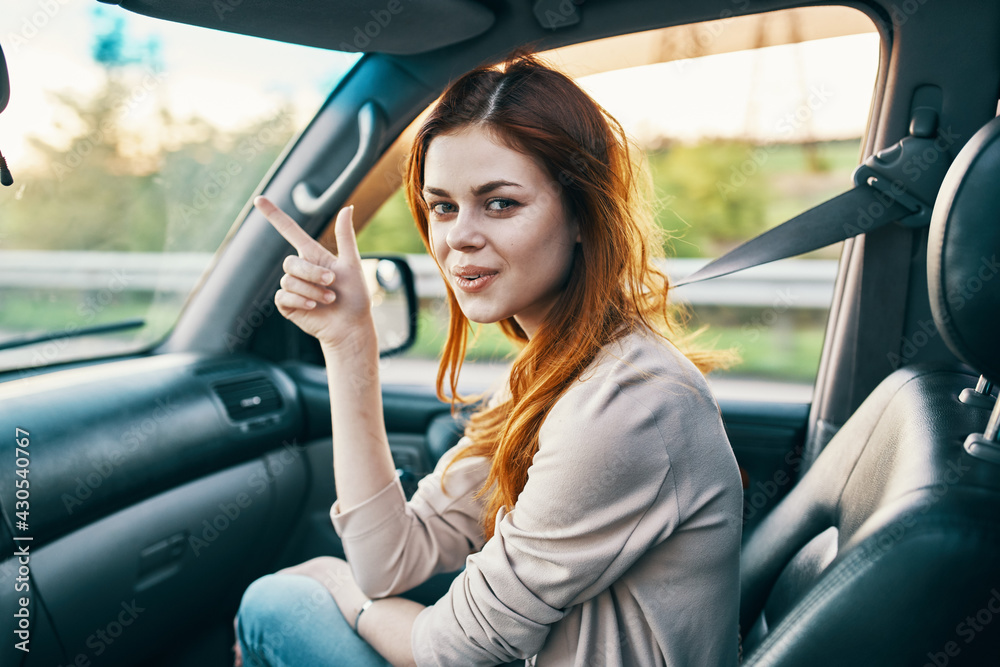 happy woman travel tourism salon car design model