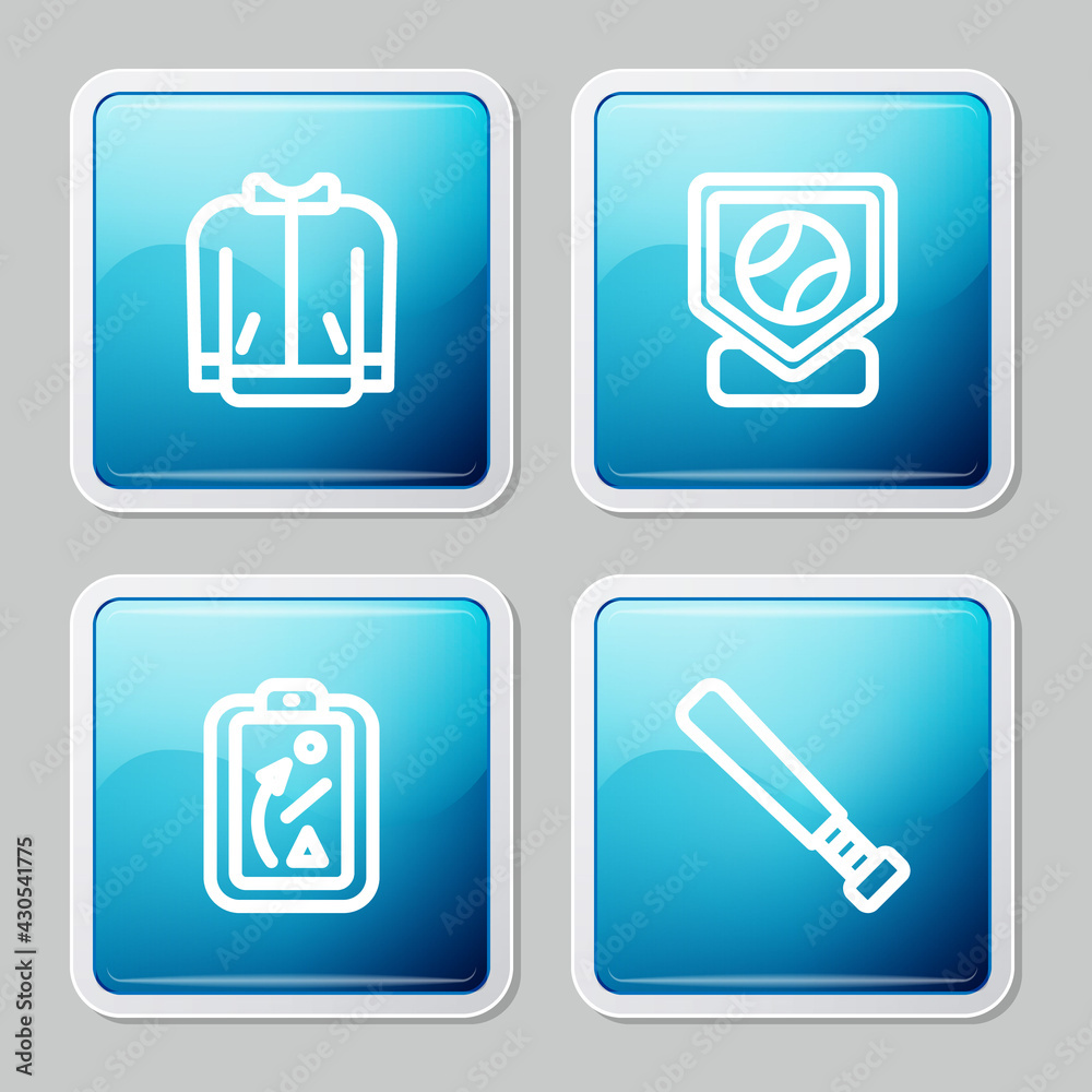Set line Baseball t-shirt, base, Planning strategy and bat icon. Vector Set line Baseball t-shirt, base, Planning strategy and bat icon. Vector