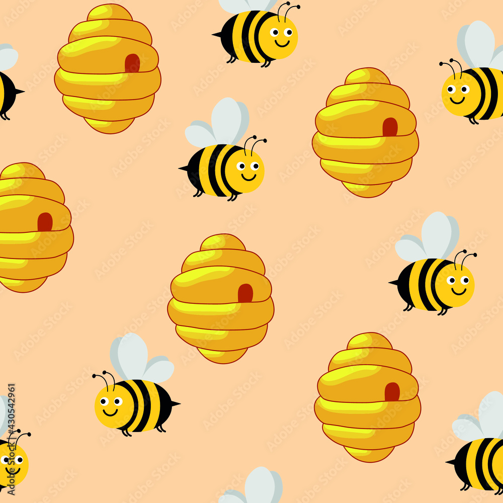 vector pattern with bees. flat image of honey pattern. beehive and bees vector pattern with bees. flat image of honey pattern. beehive and bees