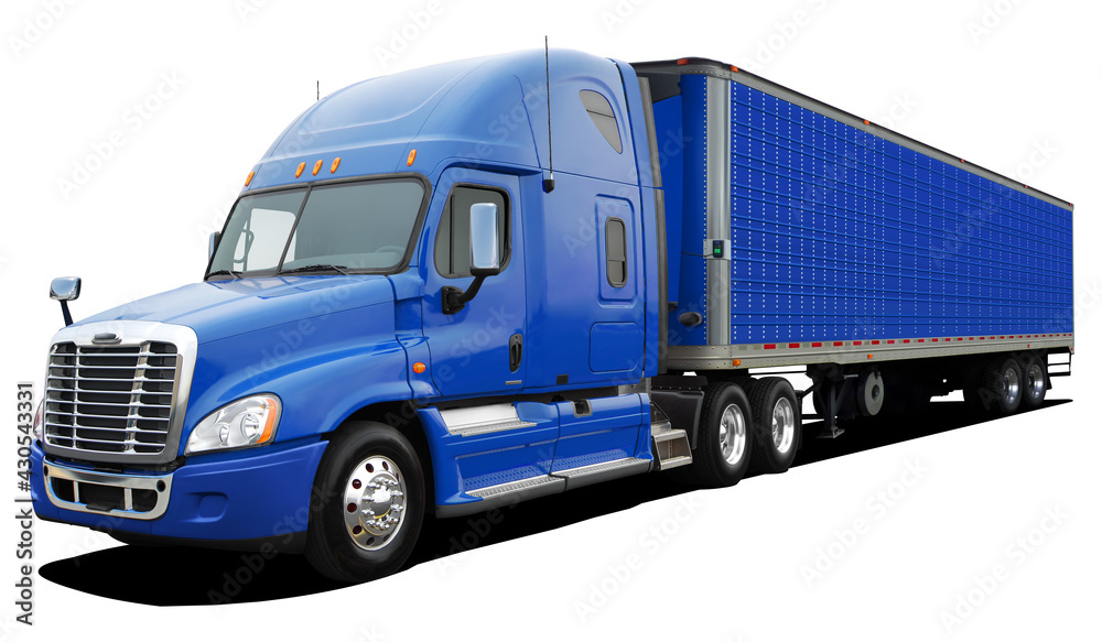 Large American modern truck in full blue color isolated on white background. Large American modern truck in full blue color isolated on white background.