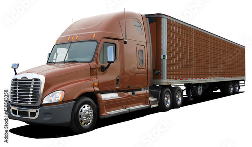 Large American modern truck in full brown color isolated on white background.