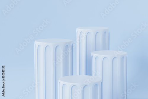Blue pillar podiums or pedestals for products or advertising  minimal 3d illustration render