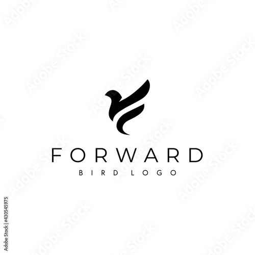 Initial Letter F with Bird Silhouette for Falcon Free Freedom Fly Flying Flight Feathers