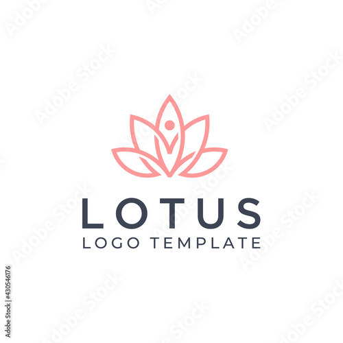 Simple Lotus Floral Leaves with Human. Beauty Flower Leaf for Spa Cosmetic Therapy Skin Care logo design