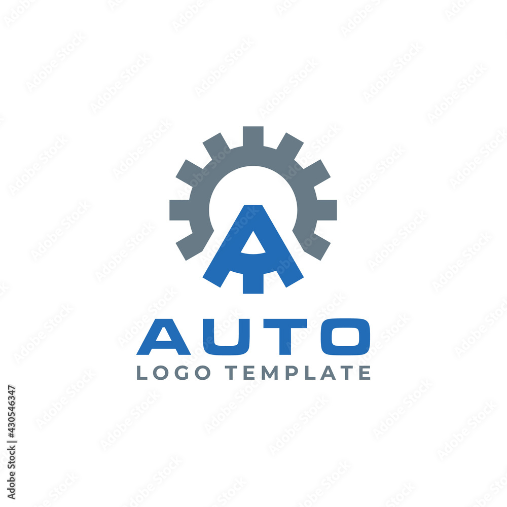 Obraz premium Gear Cog Wheel with Initial Letter A for machine factory industry logo design