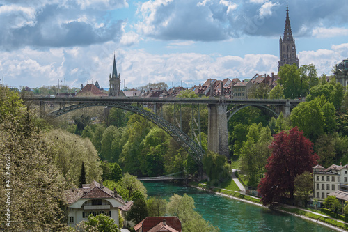 Aare river and Kornhausbrucke bridge in Bern, Switzerland photo