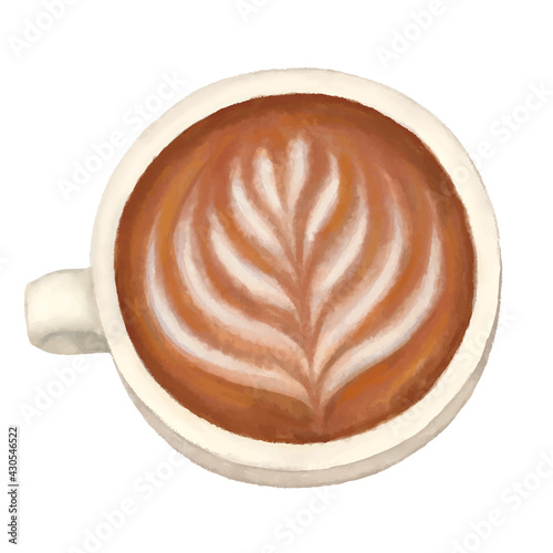 コーヒー　ラテアート　水彩手描きイラスト