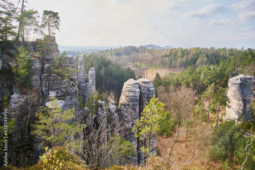 Sandstone rock formations in Prachovske skaly near Jicin - hikers and climbers paradise