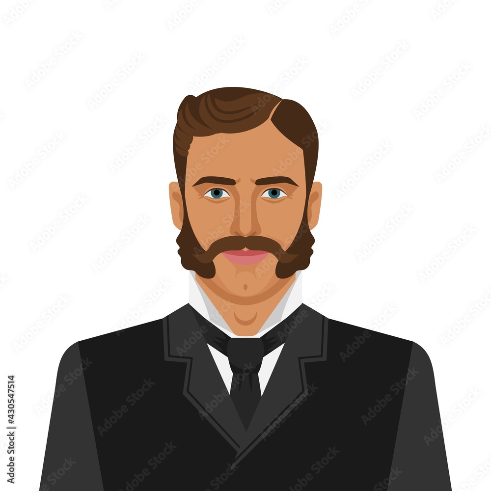 Man with mustache and sideburns in retro suit