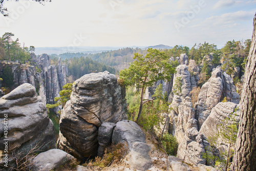 Sandstone rock formations in Prachovske skaly near Jicin - hikers and climbers paradise