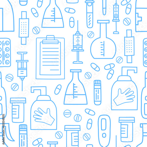 Covid-19 protect. Coronavirus Medicine vector seamless pattern
