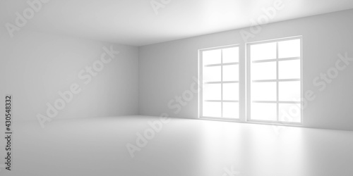 white simple empty room interior with big windows 3d rendere illustration