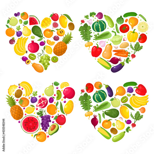 Fototapeta Naklejka Na Ścianę i Meble -  Vector concept heart - colorful fruit and vegetable in hearts