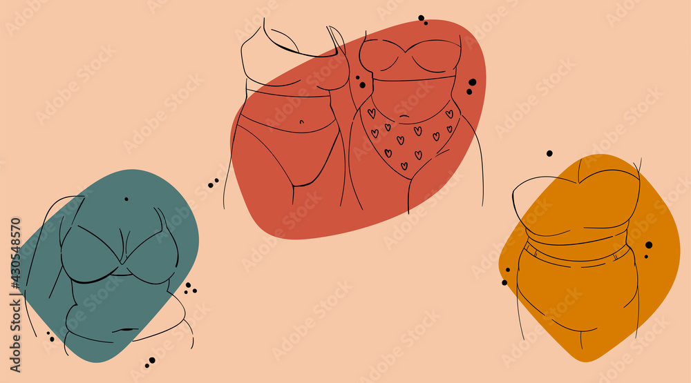 A set of three illustrations with various lovely girls in lingerie
