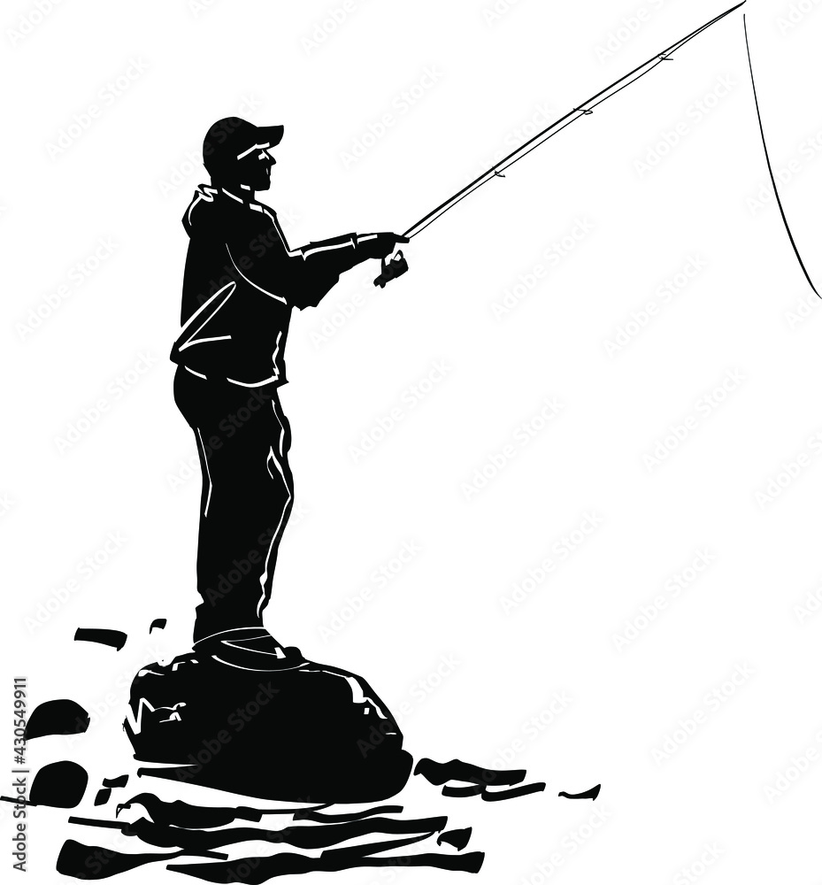 The fisherman is fishing. A man with a fishing rod pulls a big fish.  Fishing concept. Isolated. Vector. 5117701 Vector Art at Vecteezy