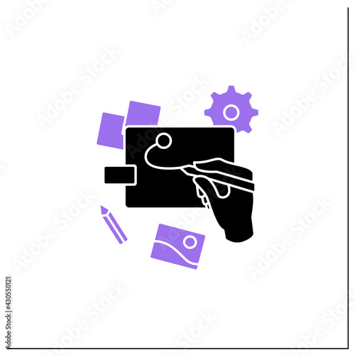 Sketching glyph icon.Quick freehand drawing.Draw on paper.Surrounding objects,photographically accurate manual visualizations.Designer skills.Filled flat sign. Isolated silhouette vector illustration photo