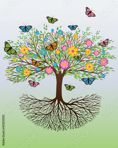
Tree of life flowers and butterfly version