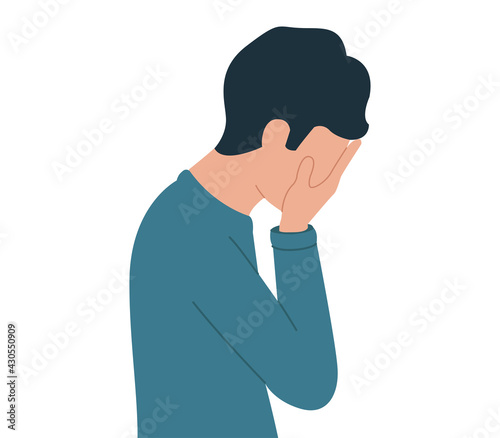 Vector illustration of a young guy in depression. Upset man. Desperate person