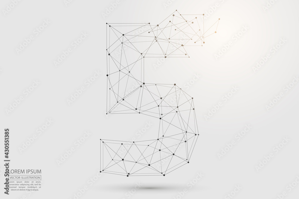 Abstract number, figure destruction consisting of triangles, circles, decay spots, stars. Vector eps 10.