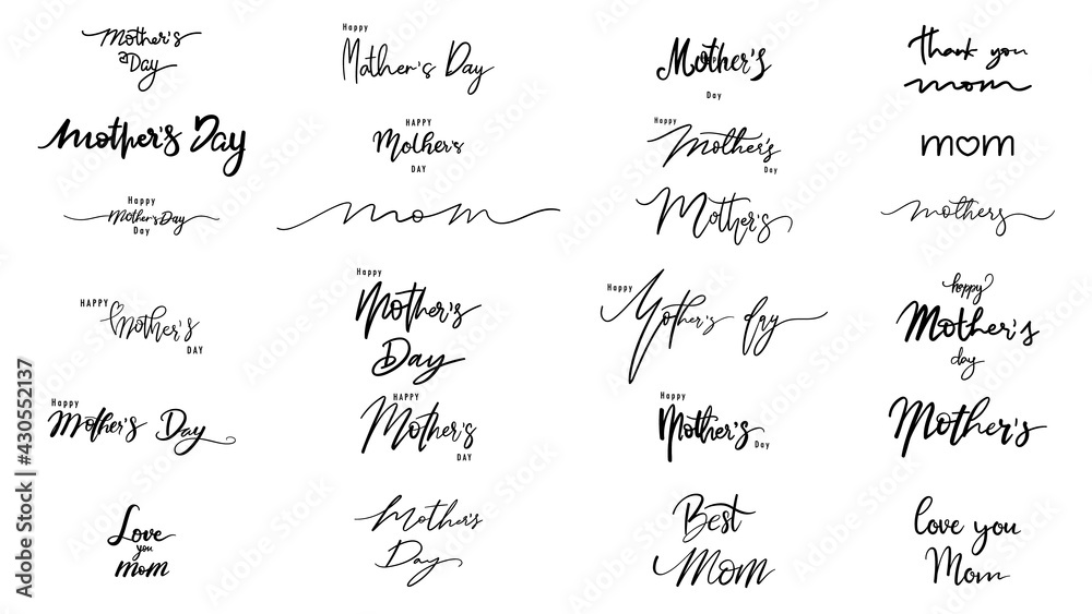 Happy Mother's Day hand-drawn calligraphy set, isolated on white background, Vector illustration EPS 10
