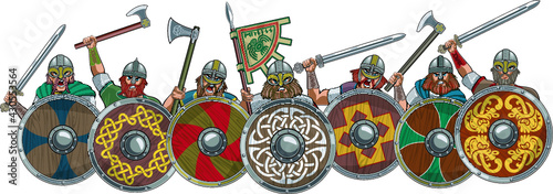 Medieval viking warrior shield wall
