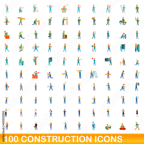 100 construction icons set. Cartoon illustration of 100 construction icons vector set isolated on white background