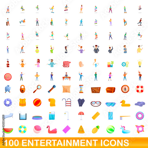 Wallpaper Mural 100 entertainment icons set. Cartoon illustration of 100 entertainment icons vector set isolated on white background Torontodigital.ca