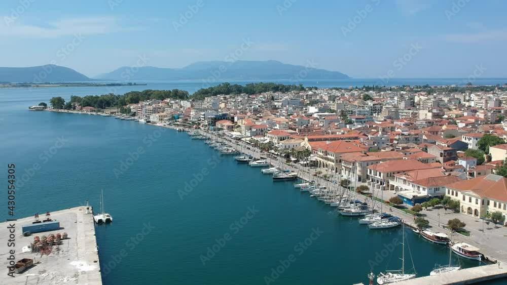 Aerial view over the seaside Preveza city port in Epirus, Greece Aerial view over the seaside Preveza city port in Epirus, Greece