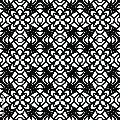 seamless pattern with folk style floral ornaments drawn on a white background, vector