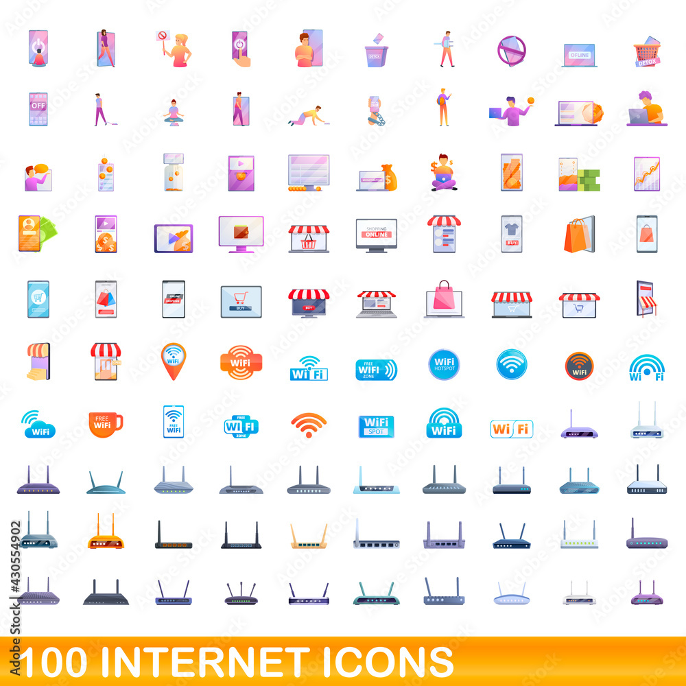 100 internet icons set. Cartoon illustration of 100 internet icons vector set isolated on white background 100 internet icons set. Cartoon illustration of 100 internet icons vector set isolated on white background