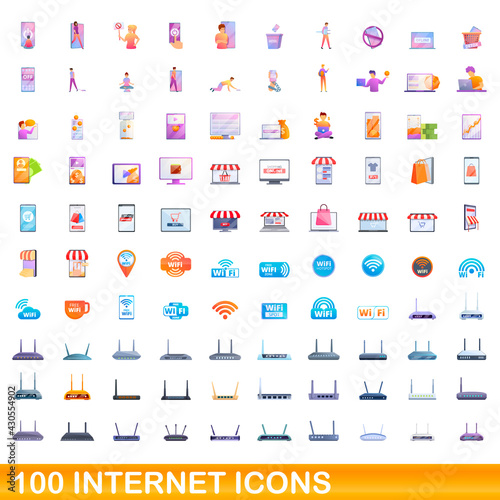 100 internet icons set. Cartoon illustration of 100 internet icons vector set isolated on white background