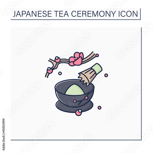 Tea whisk color icon. Special whip for matcha powder. Teatime traditions. Tea ceremony concept.Isolated vector illustration