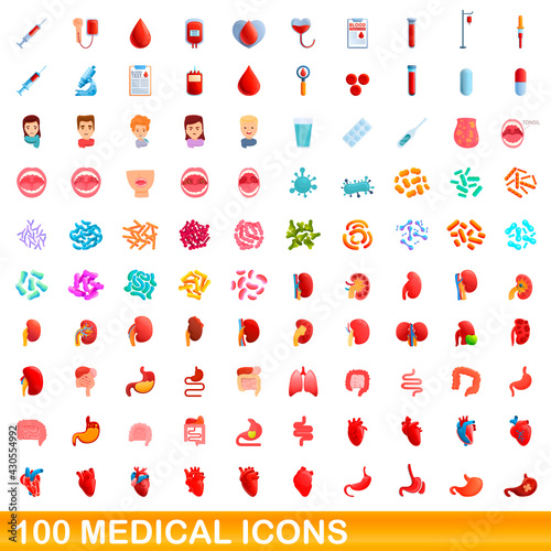 100 medical icons set. Cartoon illustration of 100 medical icons vector set isolated on white background