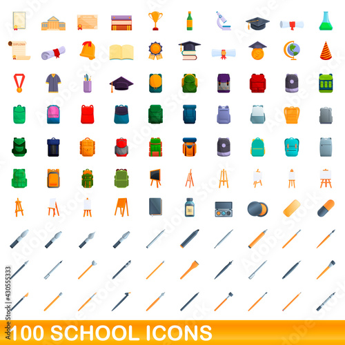 100 school icons set. Cartoon illustration of 100 school icons vector set isolated on white background