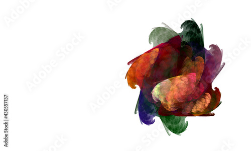 Abstract whirligig or spinner in rainbow plumage on white. Vivid shape, strokes and stains with free space. Great as banner, attractive poster, festive card, cover, wallpaper, template or element.	