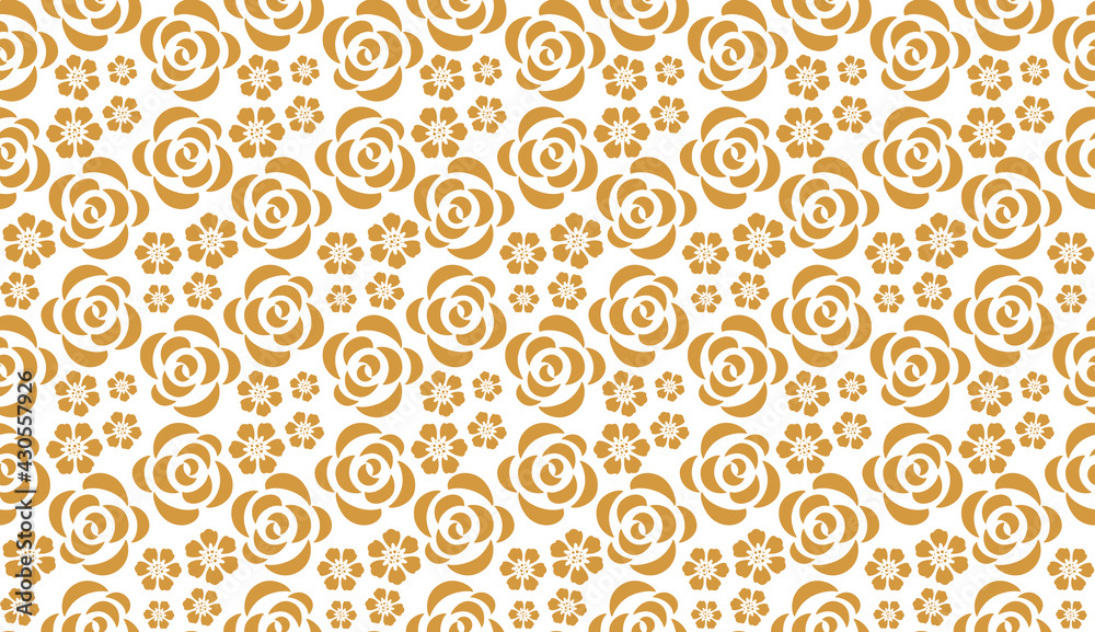 Flower pattern. Seamless white and gold ornament. Graphic vector background. Ornament for fabric, wallpaper, packaging Flower pattern. Seamless white and gold ornament. Graphic vector background. Ornament for fabric, wallpaper, packaging