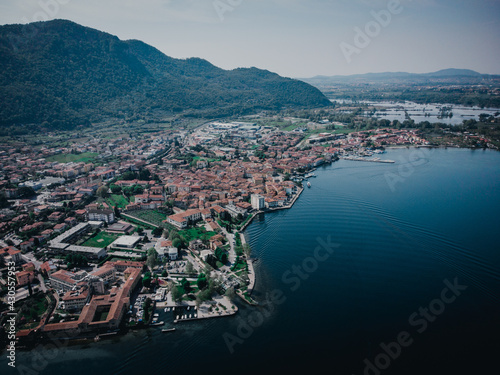 a great view on the iseo lake from a drone
