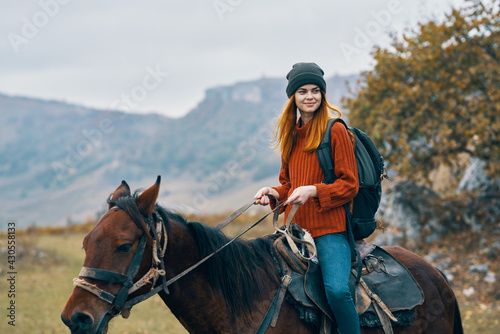 woman hiker ride horse mountains travel fresh air © SHOTPRIME STUDIO