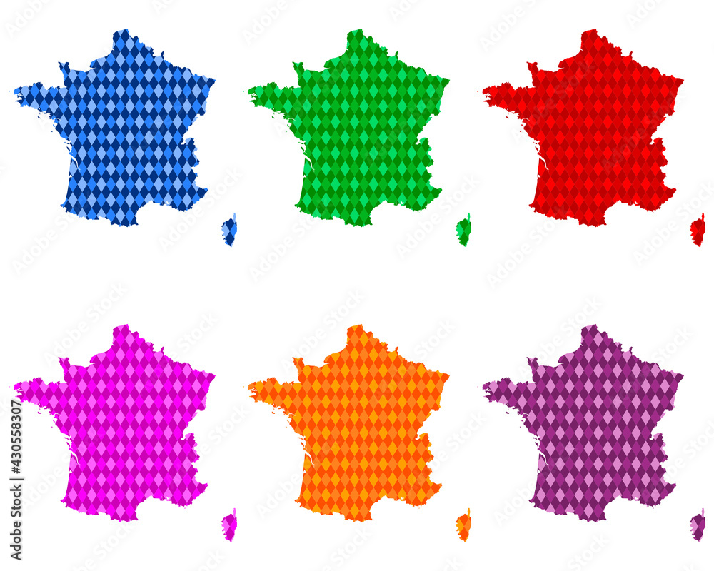 Fototapeta Karten von Frankreich mit farbigen Rauten