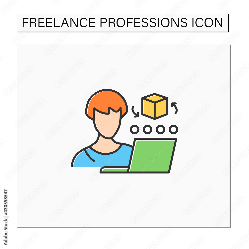 CAD artist color icon. Computer aided designer. 3d artist. Create, analyse, optimized design. Distance work. Freelance professions concept. Isolated vector illustration CAD artist color icon. Computer aided designer. 3d artist. Create, analyse, optimized design. Distance work. Freelance professions concept. Isolated vector illustration