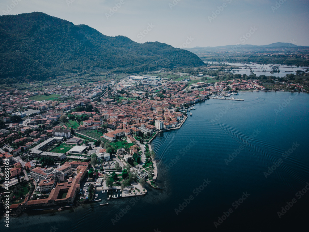 a great view on the iseo lake from a drone