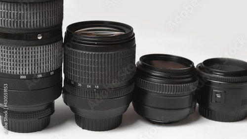 different types of camera lenses. photographer's equipment