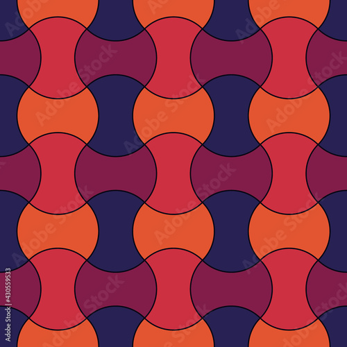 Seamless pattern. Apple core quilts texture. Patchwork motif. Ethnic ornament. Geometric backdrop. Color axehead figures background. Digital paper. Hammerhead shapes wallpaper. Vector.