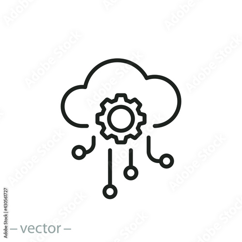 api software icon, cloud integration with gear, hosting server,  framework concept, thin line symbol on white background - editable stroke vector illustration eps10