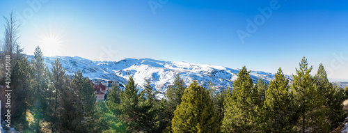 Panorama of Mountain skiing - Pradollano landscape, Sierra Nevada, Spain photo