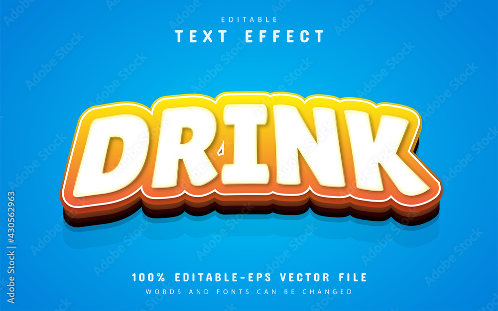 Drink text, cartoon style text effect