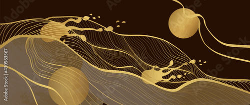 Gold abstract line arts background vector. Luxury wall paper design for prints, wall arts and home decoration, cover and packaging design.