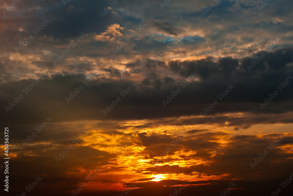 Beautiful summer sunset sky, yellow clouds Beautiful summer sunset sky, yellow clouds