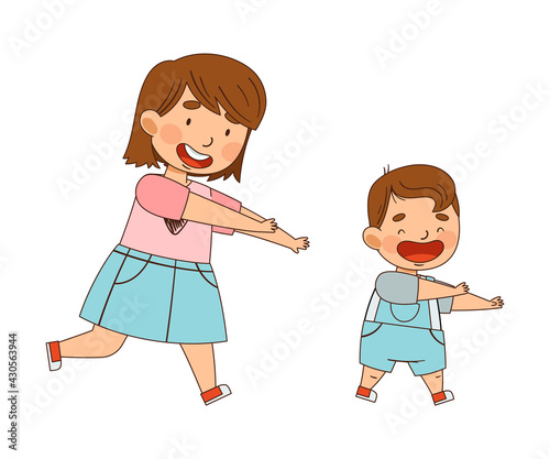 Sister Running After Her Little Brother Playing as Family Relations Vector Illustration